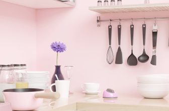 A modern kitchen with various smart cooking gadgets and tools neatly arranged on the countertop.